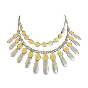 Lucky Brand Western Silvertone & Yellow Double Strand Statement Necklace